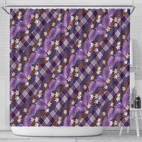 Polynesian Monstera Tiare Floral Shower Curtain Lavender Tropical Plaid - Polynesian Pride
