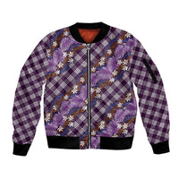 Polynesian Monstera Tiare Floral Sleeve Zip Bomber Jacket Lavender Tropical Plaid - Polynesian Pride