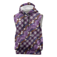 Polynesian Monstera Tiare Floral Sleeveless Hoodie Lavender Tropical Plaid - Polynesian Pride