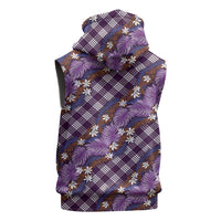 Polynesian Monstera Tiare Floral Sleeveless Hoodie Lavender Tropical Plaid - Polynesian Pride