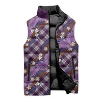 Polynesian Monstera Tiare Floral Sleeveless Puffer Jacket Lavender Tropical Plaid - Polynesian Pride