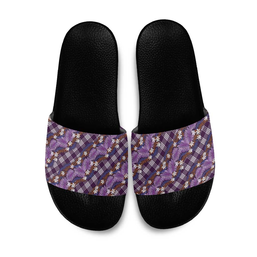 Polynesian Monstera Tiare Floral Slide Sandals Lavender Tropical Plaid LT01 Purple - Polynesian Pride