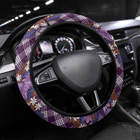Polynesian Monstera Tiare Floral Steering Wheel Cover Lavender Tropical Plaid - Polynesian Pride