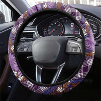 Polynesian Monstera Tiare Floral Steering Wheel Cover Lavender Tropical Plaid - Polynesian Pride