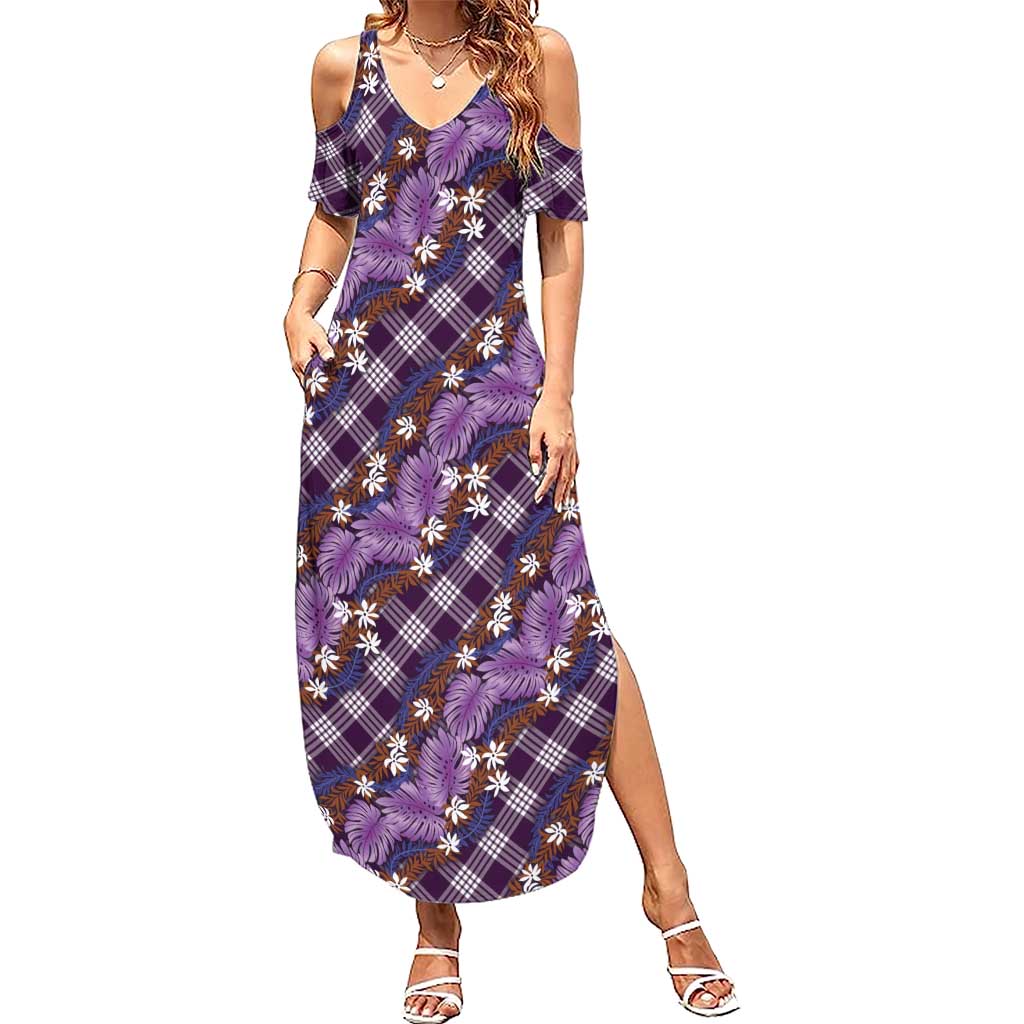 Polynesian Monstera Tiare Floral Summer Maxi Dress Lavender Tropical Plaid LT01 Women Purple - Polynesian Pride