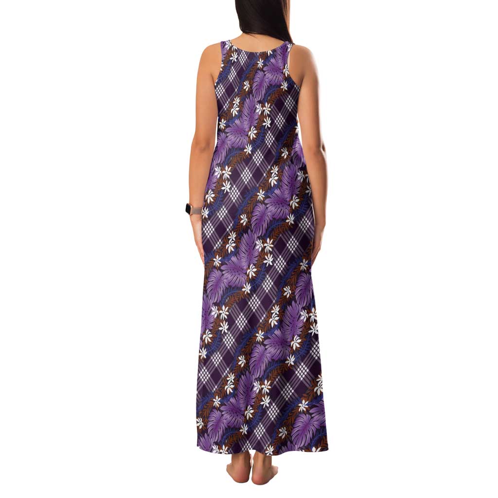 Polynesian Monstera Tiare Floral Tank Maxi Dress Lavender Tropical Plaid - Polynesian Pride