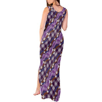 Polynesian Monstera Tiare Floral Tank Maxi Dress Lavender Tropical Plaid - Polynesian Pride
