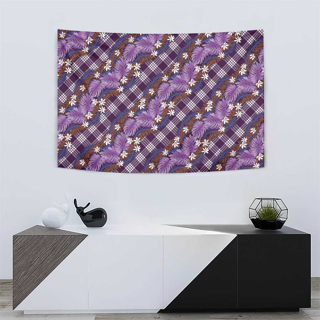 Polynesian Monstera Tiare Floral Tapestry Lavender Tropical Plaid - Polynesian Pride
