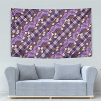 Polynesian Monstera Tiare Floral Tapestry Lavender Tropical Plaid - Polynesian Pride