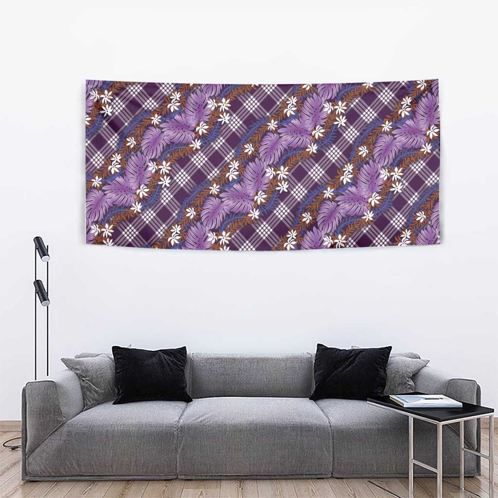 Polynesian Monstera Tiare Floral Tapestry Lavender Tropical Plaid - Polynesian Pride