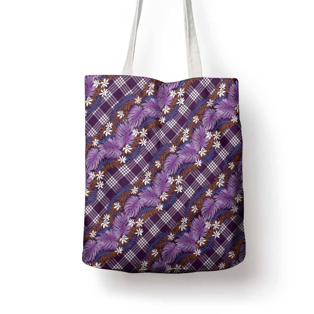 Polynesian Monstera Tiare Floral Tote Bag Lavender Tropical Plaid - Polynesian Pride