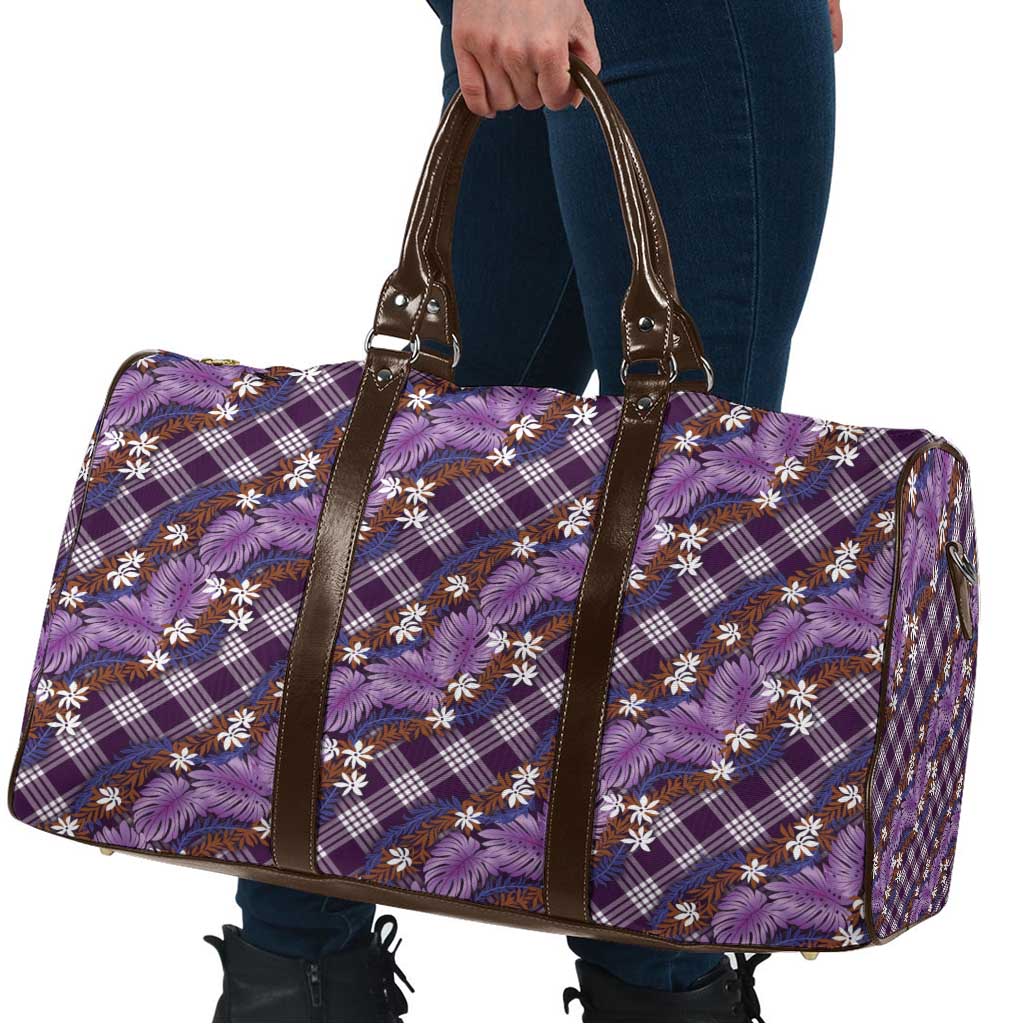 Polynesian Monstera Tiare Floral Travel Bag Lavender Tropical Plaid - Polynesian Pride