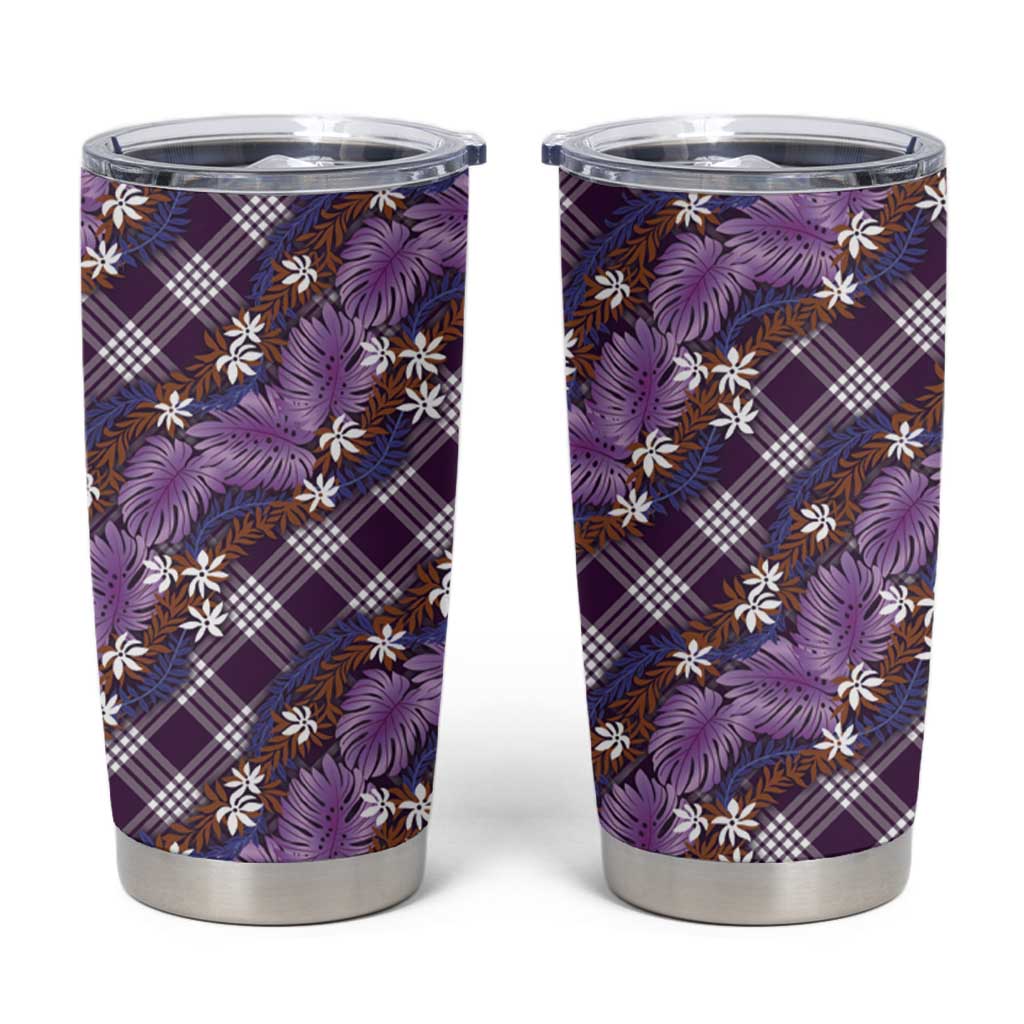 Polynesian Monstera Tiare Floral Tumbler Cup Lavender Tropical Plaid - Polynesian Pride