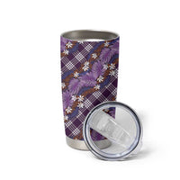 Polynesian Monstera Tiare Floral Tumbler Cup Lavender Tropical Plaid - Polynesian Pride