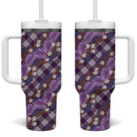 Polynesian Monstera Tiare Floral Tumbler With Handle Lavender Tropical Plaid - Polynesian Pride