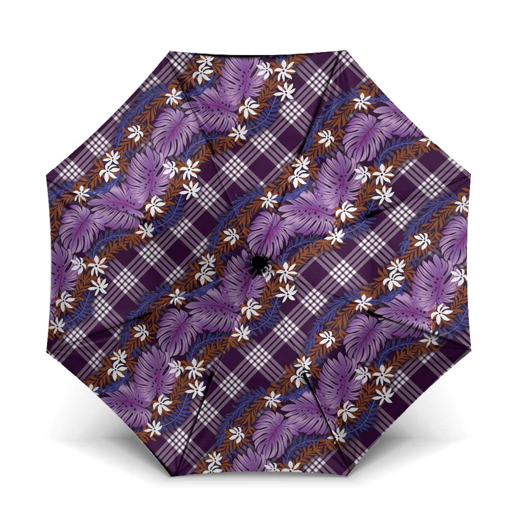 Polynesian Monstera Tiare Floral Umbrella Lavender Tropical Plaid - Polynesian Pride
