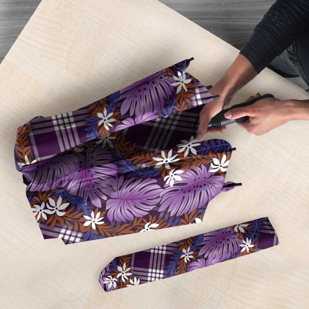 Polynesian Monstera Tiare Floral Umbrella Lavender Tropical Plaid - Polynesian Pride