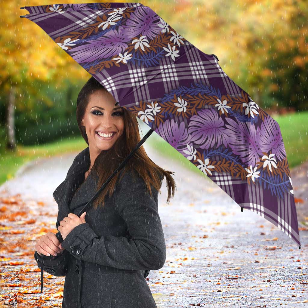 Polynesian Monstera Tiare Floral Umbrella Lavender Tropical Plaid - Polynesian Pride
