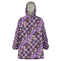 Polynesian Monstera Tiare Floral Wearable Blanket Hoodie Lavender Tropical Plaid - Polynesian Pride