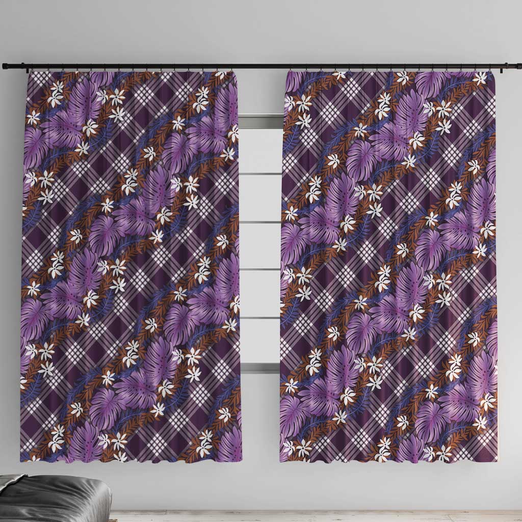 Polynesian Monstera Tiare Floral Window Curtain Lavender Tropical Plaid LT01 With Hooks Purple - Polynesian Pride
