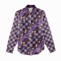 Polynesian Monstera Tiare Floral Women Casual Shirt Lavender Tropical Plaid - Polynesian Pride