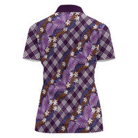 Polynesian Monstera Tiare Floral Women Polo Shirt Lavender Tropical Plaid - Polynesian Pride