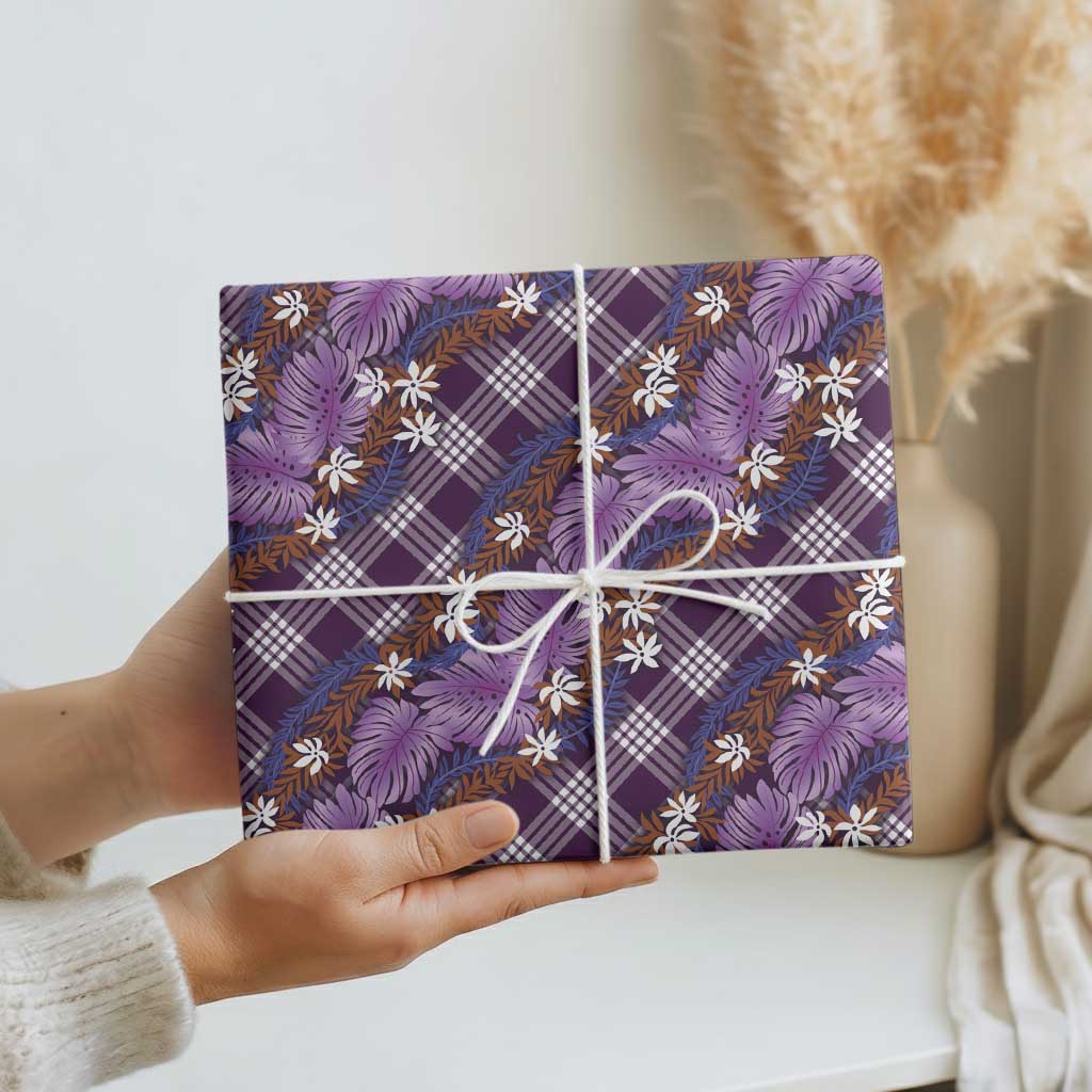 Polynesian Monstera Tiare Floral Wrapping Paper Lavender Tropical Plaid - Polynesian Pride
