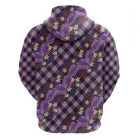 Polynesian Monstera Tiare Floral Zip Hoodie Lavender Tropical Plaid - Polynesian Pride