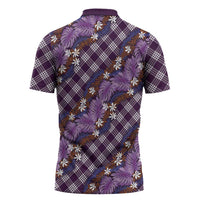 Polynesian Monstera Tiare Floral Zipper Polo Shirt Lavender Tropical Plaid - Polynesian Pride