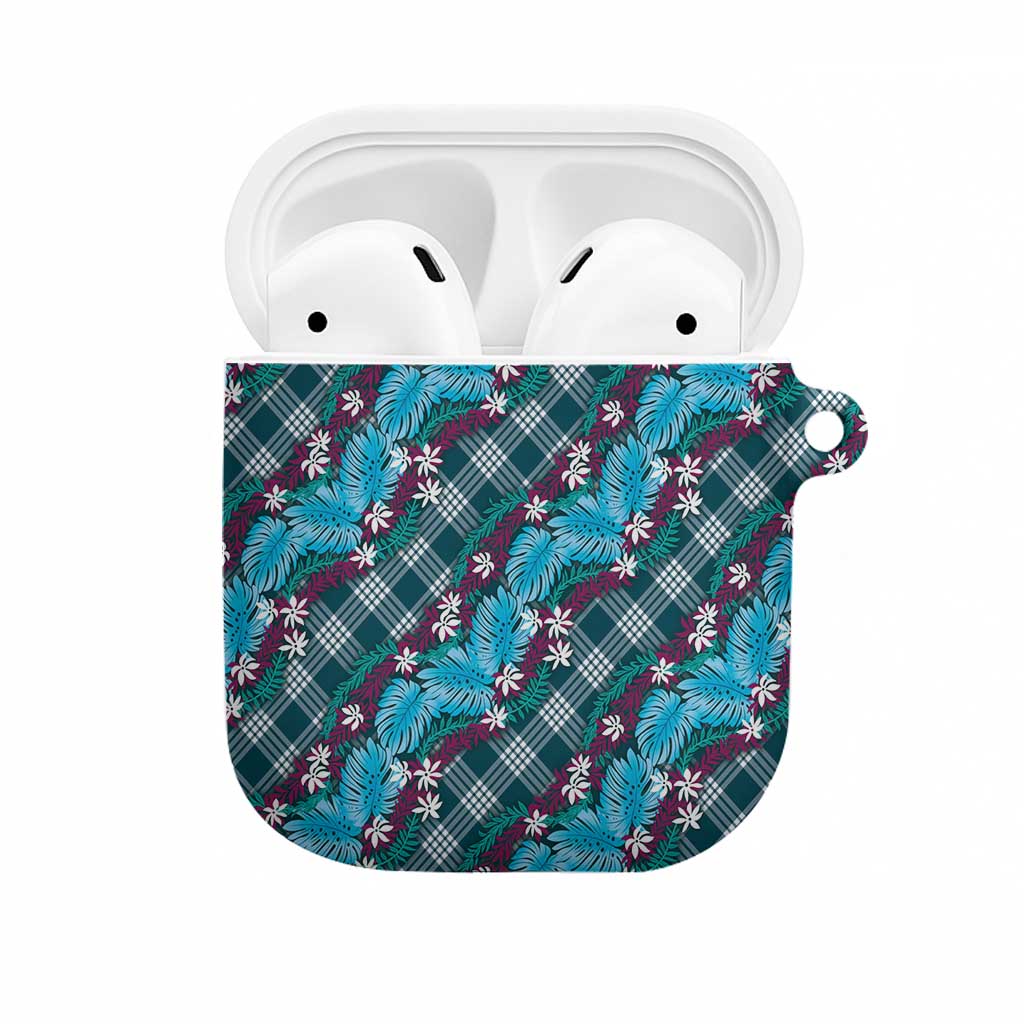 Polynesian Monstera Tiare Floral AirPods Case Dark Teal Tropical Plaid LT01 Teal - Polynesian Pride