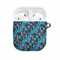 Polynesian Monstera Tiare Floral AirPods Case Dark Teal Tropical Plaid - Polynesian Pride
