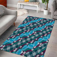 Polynesian Monstera Tiare Floral Area Rug Dark Teal Tropical Plaid - Polynesian Pride