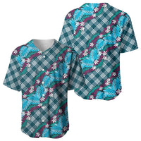 Polynesian Monstera Tiare Floral Baseball Jersey Dark Teal Tropical Plaid - Polynesian Pride
