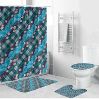 Polynesian Monstera Tiare Floral Bathroom Set Dark Teal Tropical Plaid - Polynesian Pride