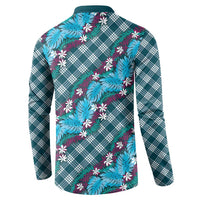 Polynesian Monstera Tiare Floral Button Sweatshirt Dark Teal Tropical Plaid - Polynesian Pride