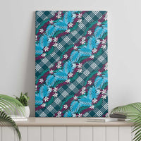 Polynesian Monstera Tiare Floral Canvas Wall Art Dark Teal Tropical Plaid - Polynesian Pride
