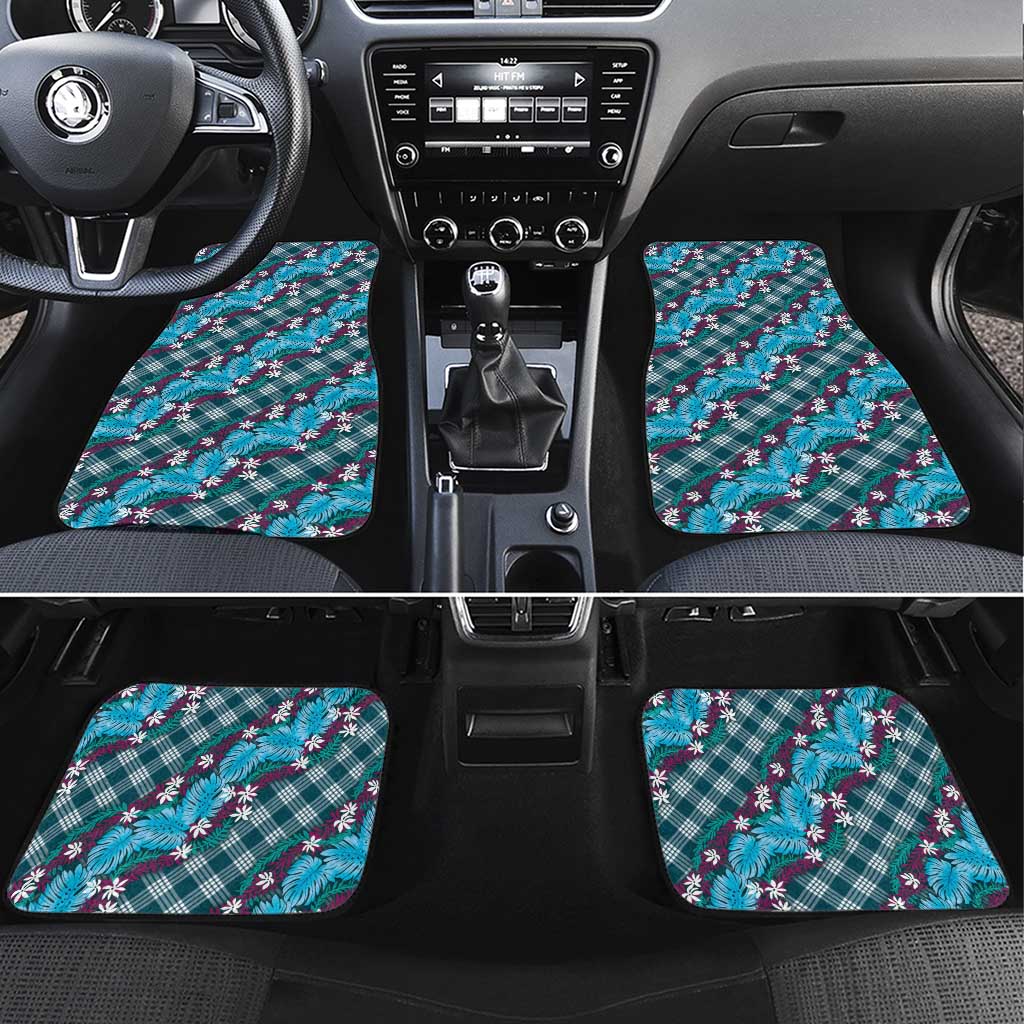 Polynesian Monstera Tiare Floral Car Mats Dark Teal Tropical Plaid - Polynesian Pride