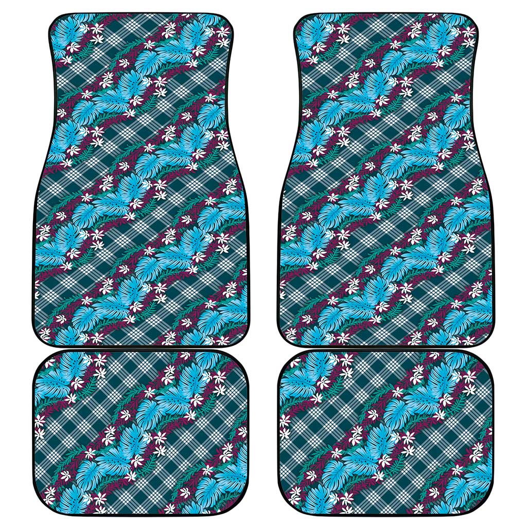 Polynesian Monstera Tiare Floral Car Mats Dark Teal Tropical Plaid - Polynesian Pride