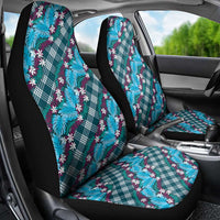 Polynesian Monstera Tiare Floral Car Seat Cover Dark Teal Tropical Plaid - Polynesian Pride
