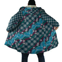 Polynesian Monstera Tiare Floral Cloak Dark Teal Tropical Plaid - Polynesian Pride