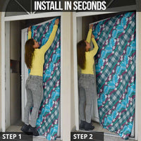 Polynesian Monstera Tiare Floral Door Cover Dark Teal Tropical Plaid - Polynesian Pride