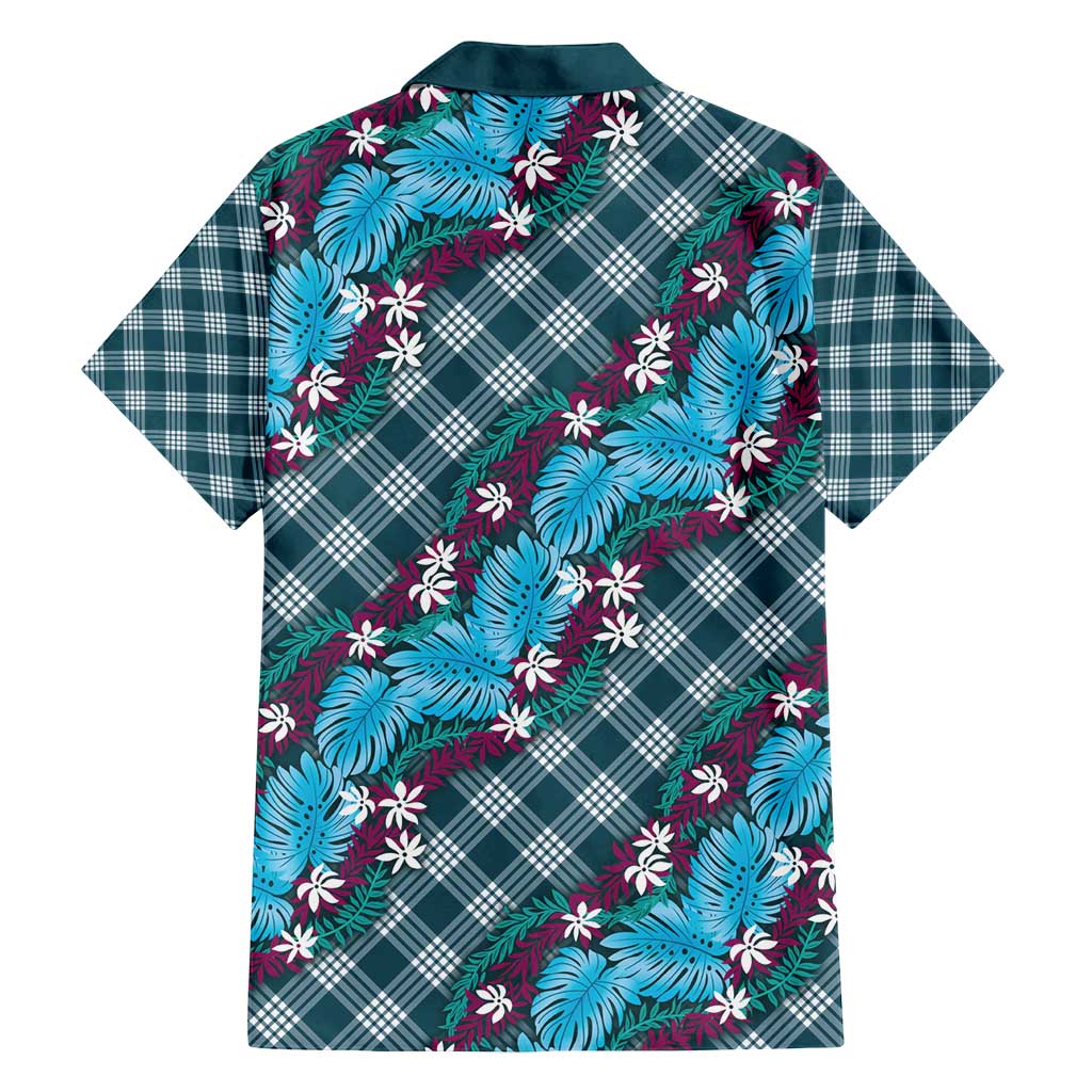 Polynesian Monstera Tiare Floral Family Matching Long Sleeve Bodycon Dress and Hawaiian Shirt Dark Teal Tropical Plaid - Polynesian Pride