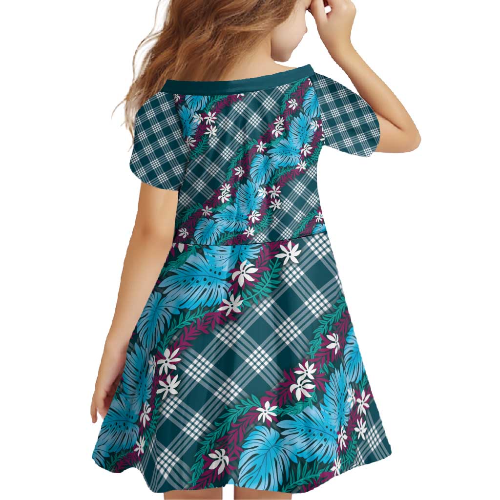 Polynesian Monstera Tiare Floral Family Matching Mermaid Dress and Hawaiian Shirt Dark Teal Tropical Plaid - Polynesian Pride