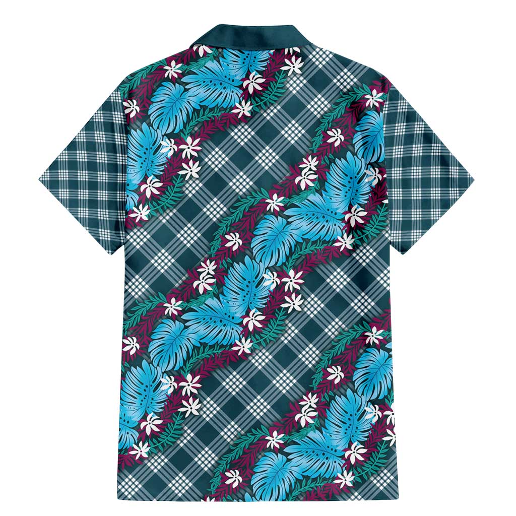 Polynesian Monstera Tiare Floral Family Matching Mermaid Dress and Hawaiian Shirt Dark Teal Tropical Plaid - Polynesian Pride