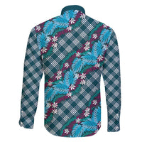 Polynesian Monstera Tiare Floral Family Matching Mermaid Dress and Hawaiian Shirt Dark Teal Tropical Plaid - Polynesian Pride