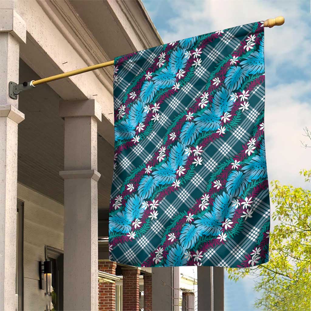 Polynesian Monstera Tiare Floral Garden Flag Dark Teal Tropical Plaid LT01 House Flag Teal - Polynesian Pride