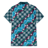 Polynesian Monstera Tiare Floral Hawaiian Shirt Dark Teal Tropical Plaid - Polynesian Pride