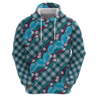 Polynesian Monstera Tiare Floral Hoodie Dark Teal Tropical Plaid - Polynesian Pride
