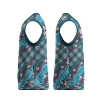 Polynesian Monstera Tiare Floral Christmas Knitted V-Neck Vest Dark Teal Tropical Plaid - Polynesian Pride