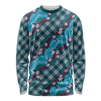 Polynesian Monstera Tiare Floral Long Sleeve Shirt Dark Teal Tropical Plaid - Polynesian Pride